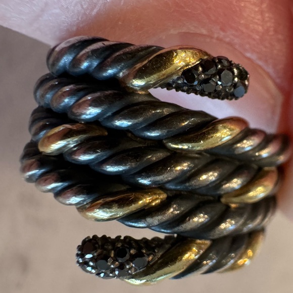 DAVID YURMAN 18K YELLOW GOLD & STERLING SILVER DIAMOND SERPENTINE CABLE RING - Picture 6 of 10